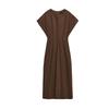 Summer New Women Clothes Basic Round Neck Casual Straight Pleated Short Sleeve Midi Dress 4333041