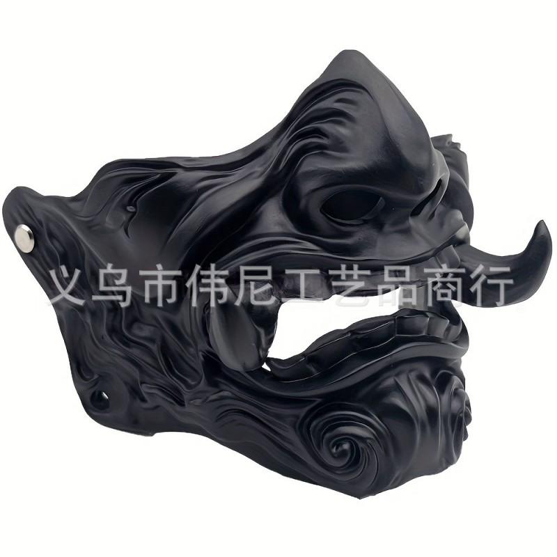 Halloween Cosplay Oni Mask Japanese Noh Style Red Demon With Fangs Costume Party