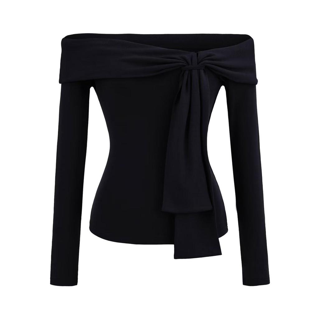 Trendy Women's One-Shoulder Ribbon Long-Sleeve Top - Sexy Casual Base Layer