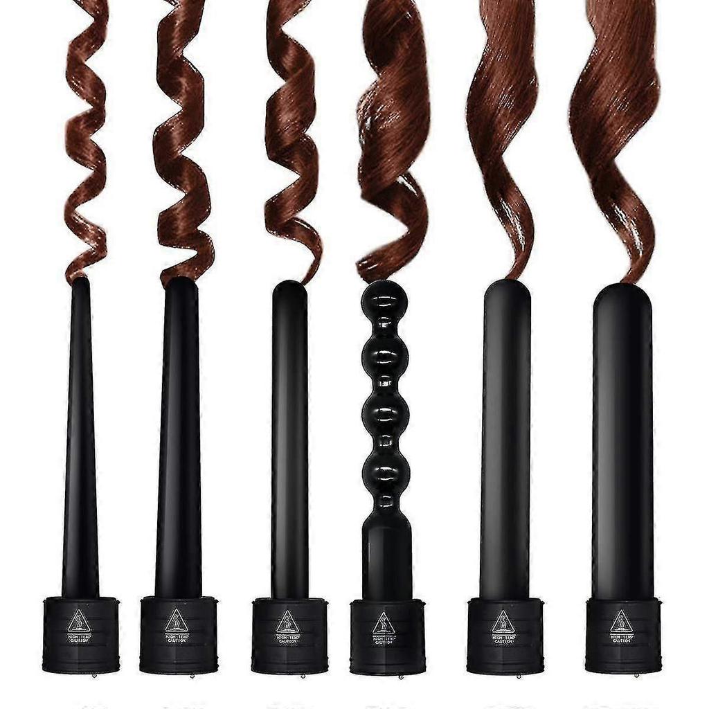 6 In 1 Curling Iron Wand Set With 6 Interchangeable Ceramic Barrels And Heat Protective Glove (black-6in1) A
