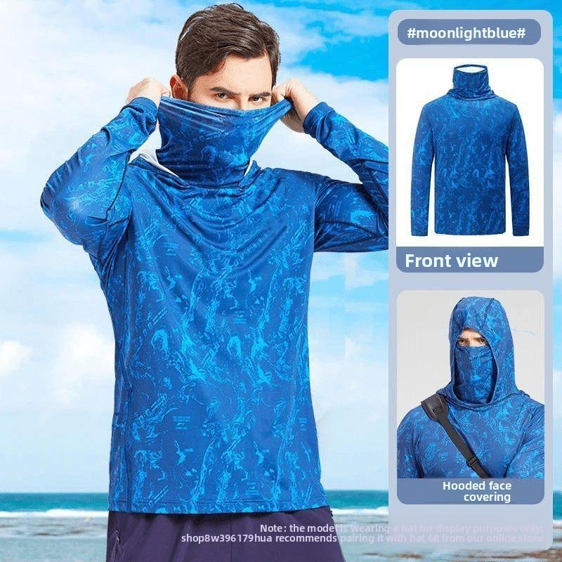 Men's Summer Fishing UV Protection Shirt Full Face Cover Sun Protection Skin Coat Breathable Thin Fishing Top