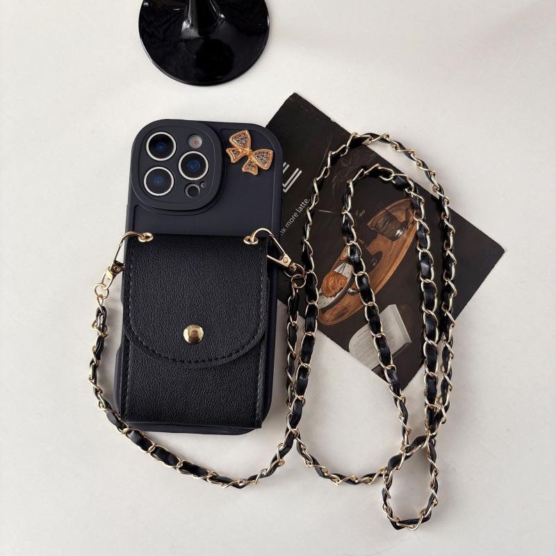Leather Textured Crossbody Chain Card Holder for iPhone 17/16 Pro Max/15/14 Protective Case