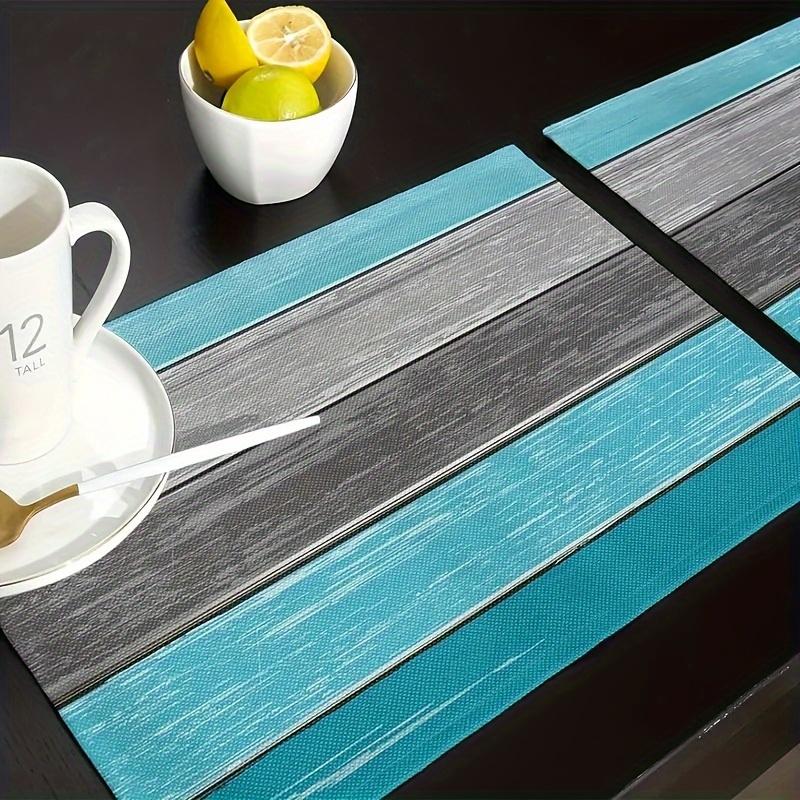 Non-Slip  Waterproof Home Dining & Restaurant Decor 4/6/8/10Pcs  Blue-Gray Striped Wood Grain Table Mat Machine Washable