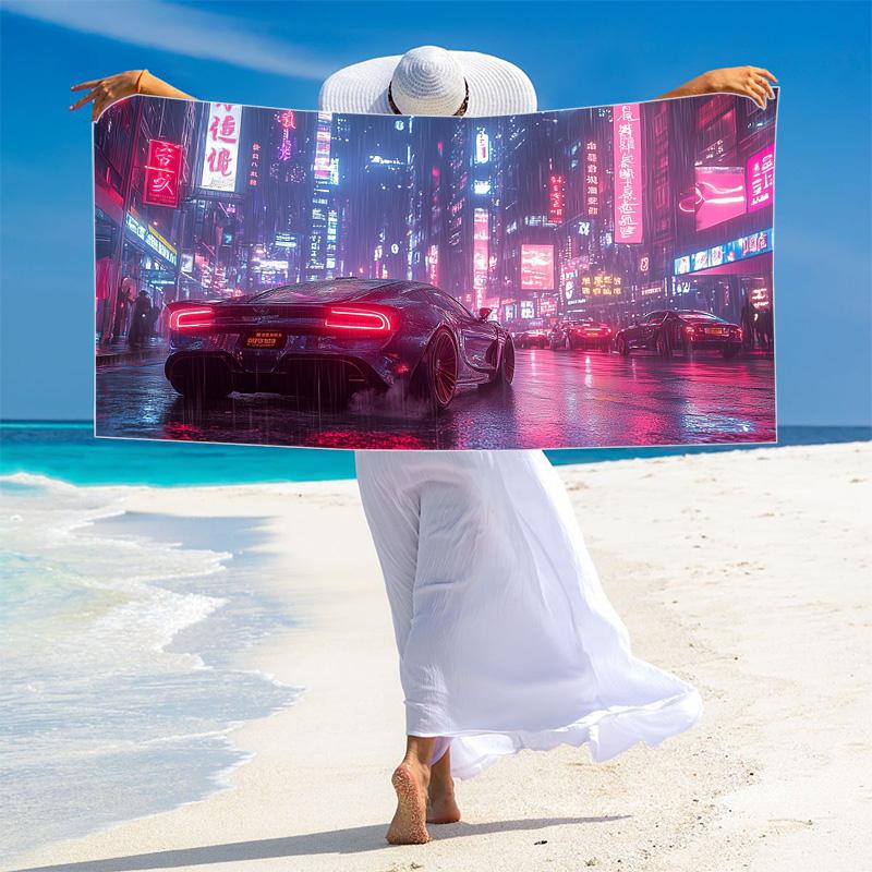 Cyberpunk Print Beach Towel, Large Soft Quick Dry Towel for Beach Camping Swimming