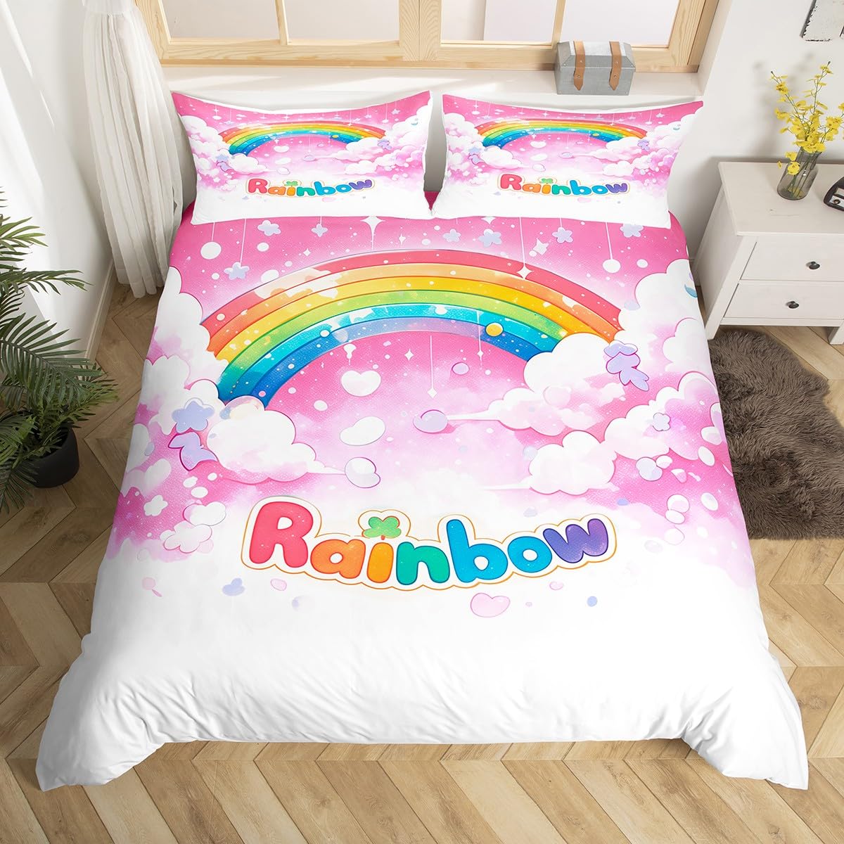 

Carton Castle Soft Duvet Cover Set Quen Sized Dimensions Princes Style Love Print Breathable Beding Set Lovely Unicorn Watercolor Comfortable Quilt 100*200cm Single