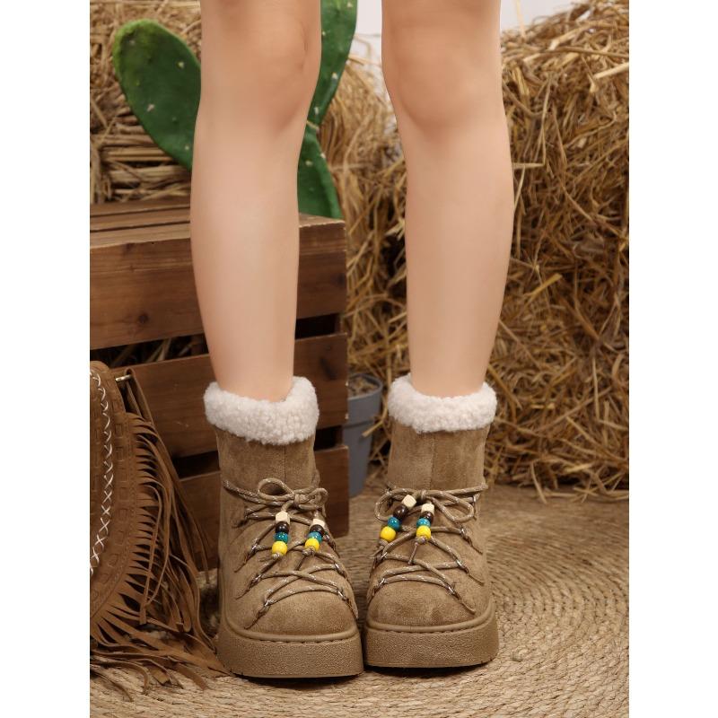 Schneestiefel Damen 2025 Winter Neuer Stil Fleece Warm Geschnürte Stiefeletten Lässig und Vielseitig Dicksohlige Damenstiefel Große Größe