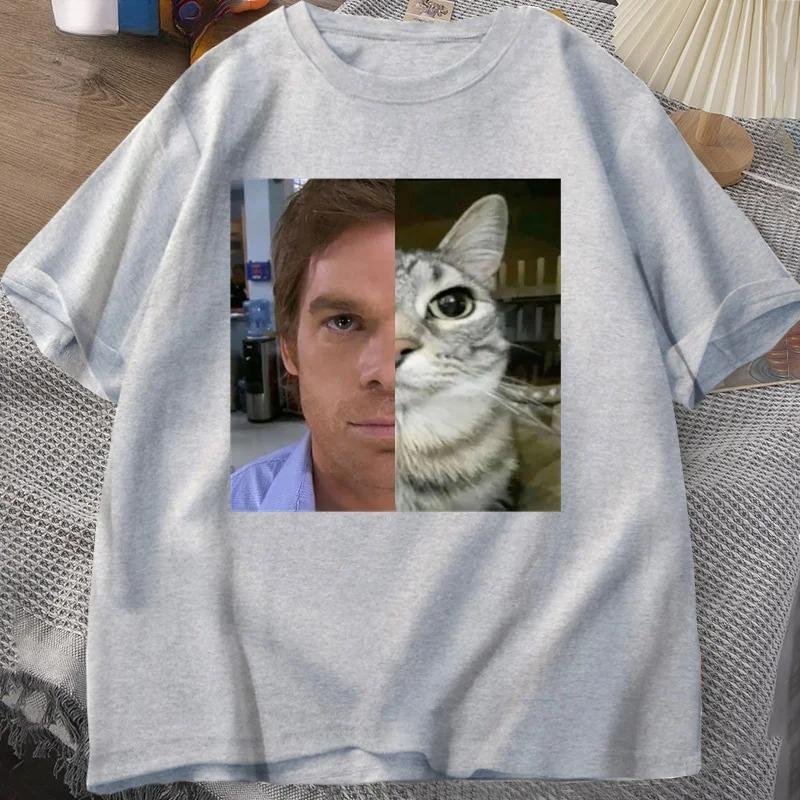 Dexter Morgan Katze T-Shirts Lustig Baumwolle Kurzarm Rundhals T-Shirt Unisex Streetwear Unisex Kleidung Harajuku Bedrucktes T-Shirt Oberteile