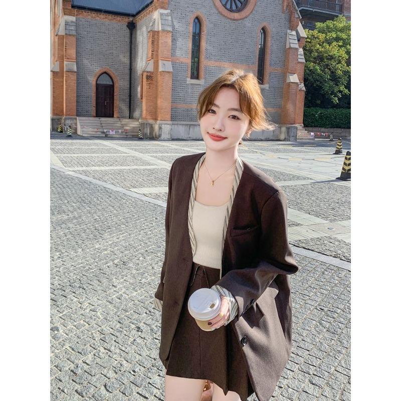 Vintage Elegant Slim Fit Blazer for Women Autumn Retro Office Jacket Petite Ladies Formal Coat
