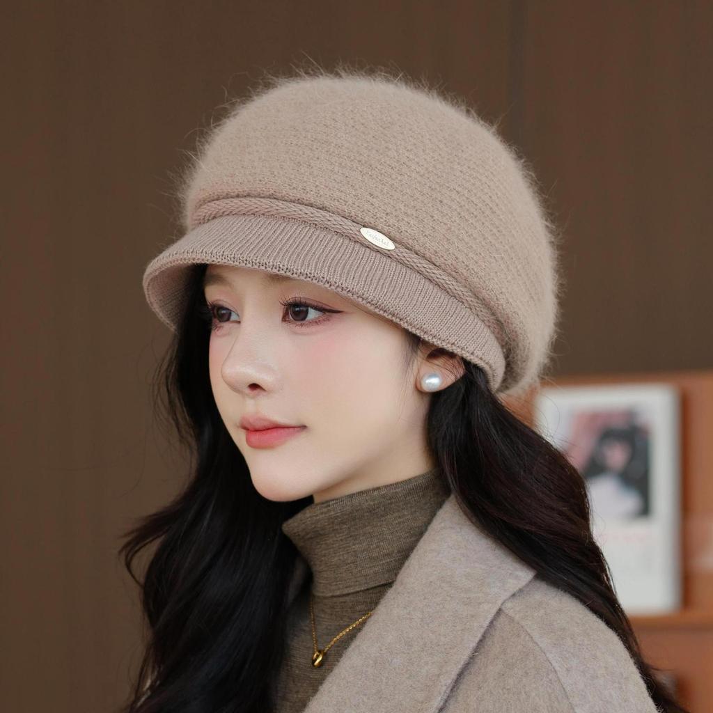 New Middle aged and Elderly Ladies Rabbit Fur Knitted Basin Hat Autumn and Winter Outdoor Cycling Warm Woolen Hat for The Elderly