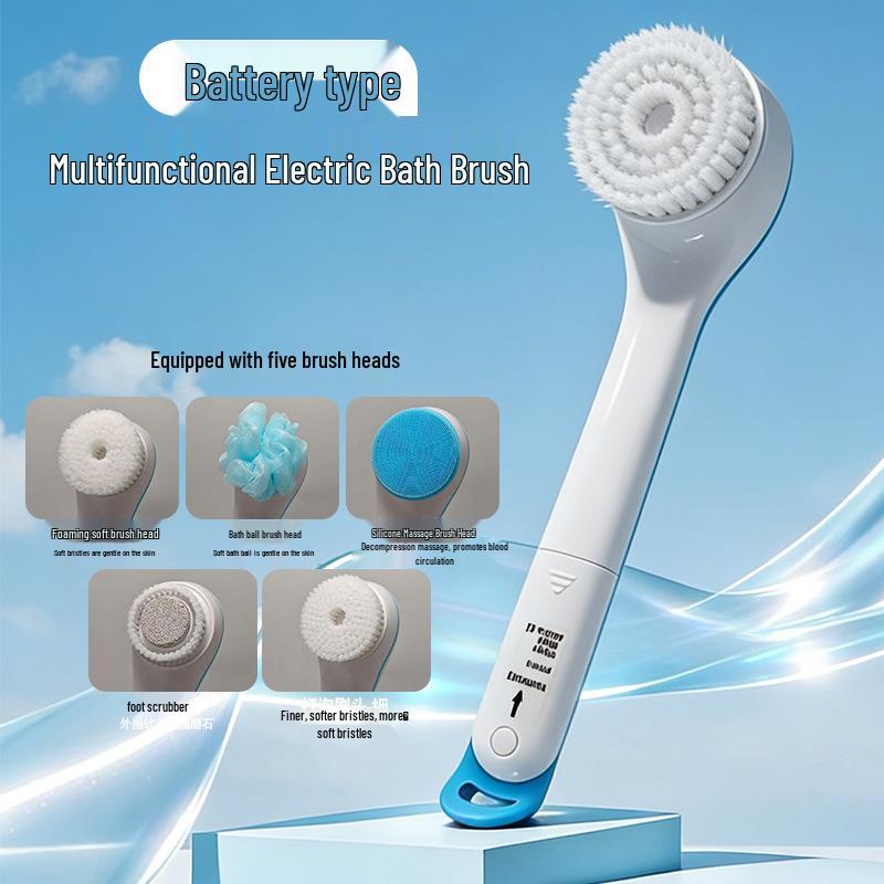 Long-Handled Electric Exfoliating Bath Brush - Automatic Back Scrubber for Removing Dirt & Dead Skin