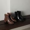 Krazing Pot Cow Skin Winter Round Toe Chunky Heels Motorcycle Boots Size 43 Zipper Women Platform Ankle Boots