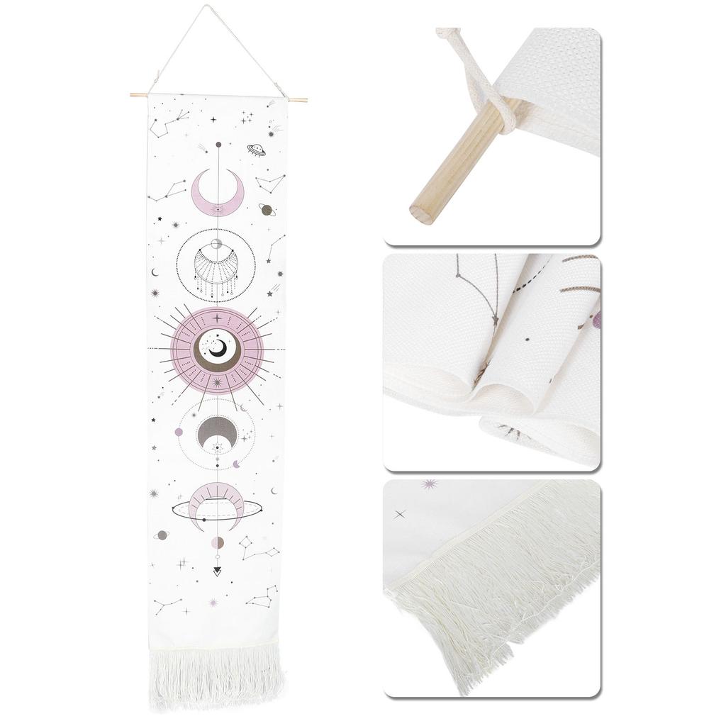 Moon Phase Cycle Tapestry Wall Hanging Art Decors Handcraft for Home Bedroom Ornament(White )