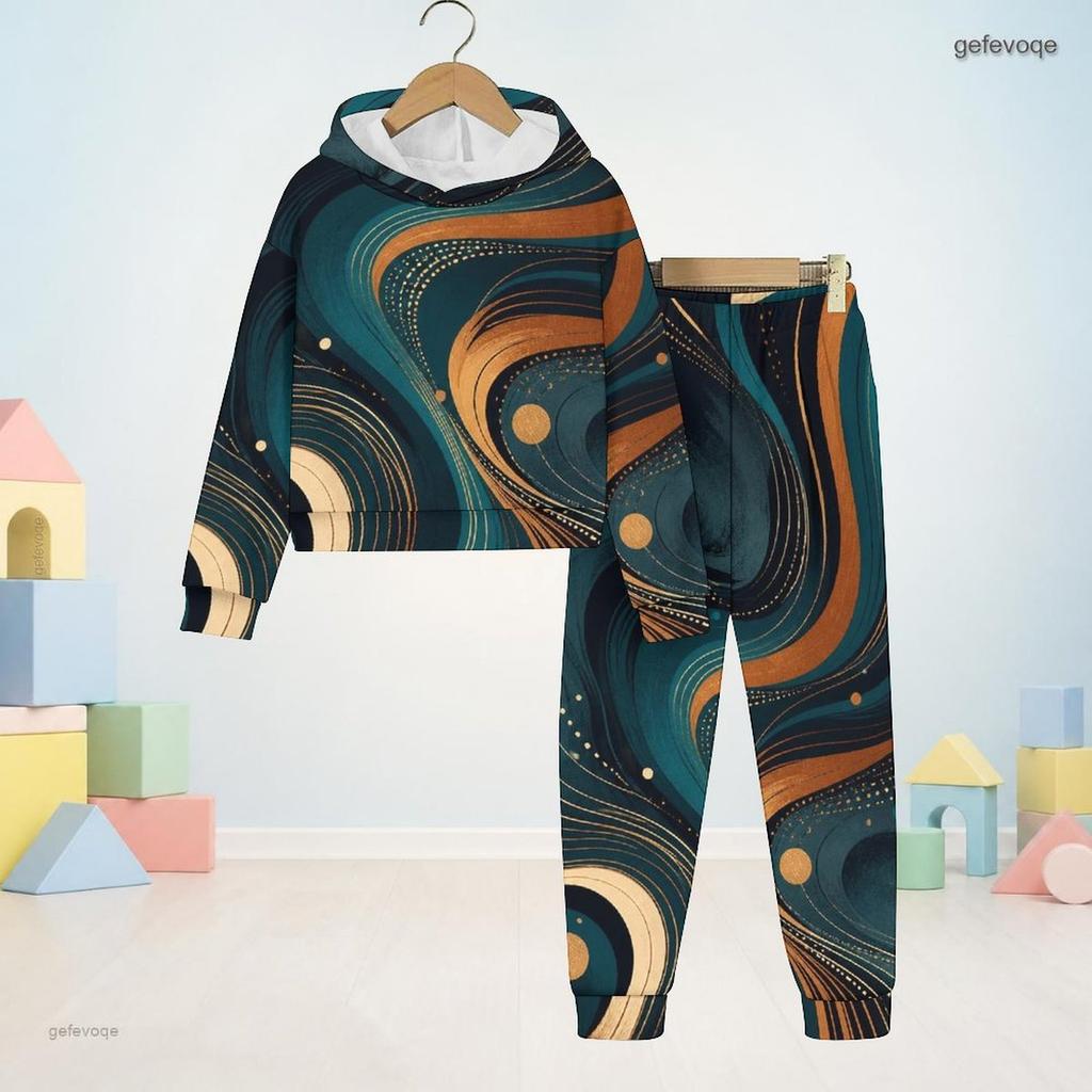Kids Boys Girls Galaxy Smoke Printed Hooded Long Sleeve Sweatshirt Cuffed Pants Two Piece Set