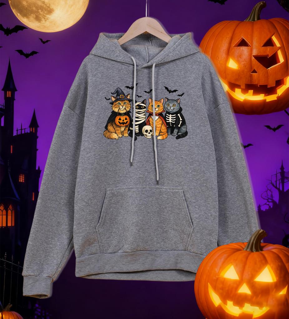 Dressed Kittens Enjoy Halloween Printing Men Hoodie Pocket All-Match Hoody Multicolor Casual Pullovers Autumn Fleece Clothing