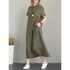 POLO Collar Cotton Linen Short Sleeved Loose Pocket Temperament Women's Casual Dress Black Summer Dress Women White Dress