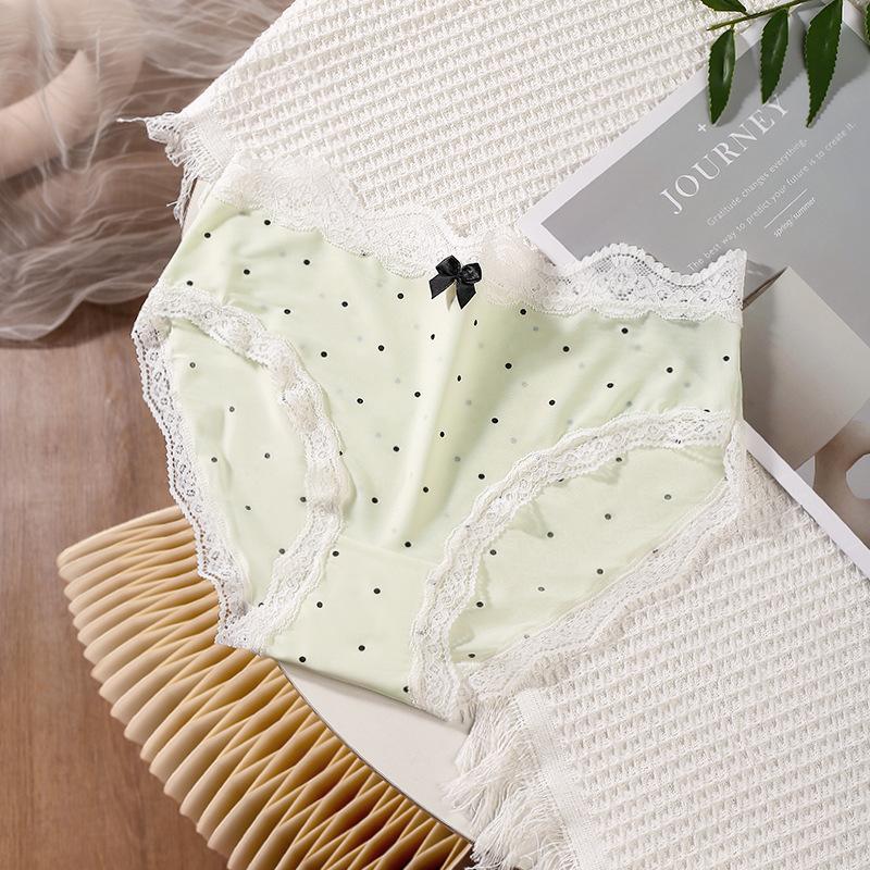 Ladies Spring and Summer Cute Saucy Polka Dot Ice Silk No Trace 10A Antibacterial Crotch Waist Triangle Briefs