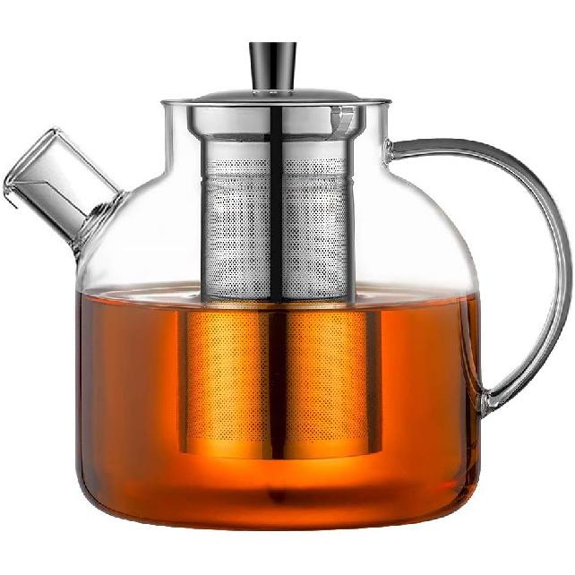 1500ml(50oz) Glass Teapot with Removable Infuser, Ehugos Stovetop Safe Large Tea Pot, Blooming and Loose Leaf Hand Crafted Kettle for Women and Adult