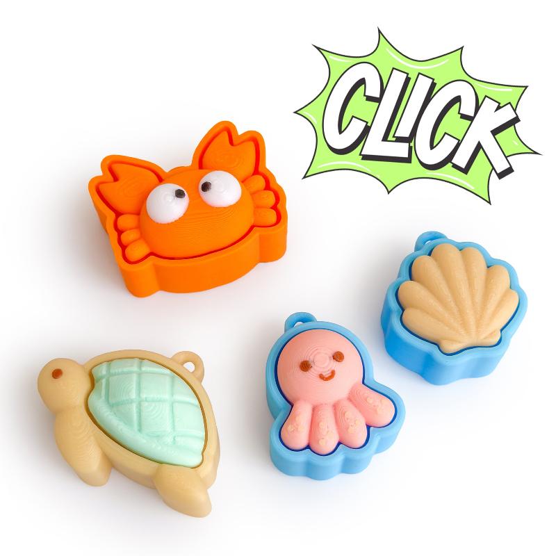 3D Printed Turtle Clicker Keychain Toy Cute Animal Stress Relief Fidget Calming Gift for Travel Office