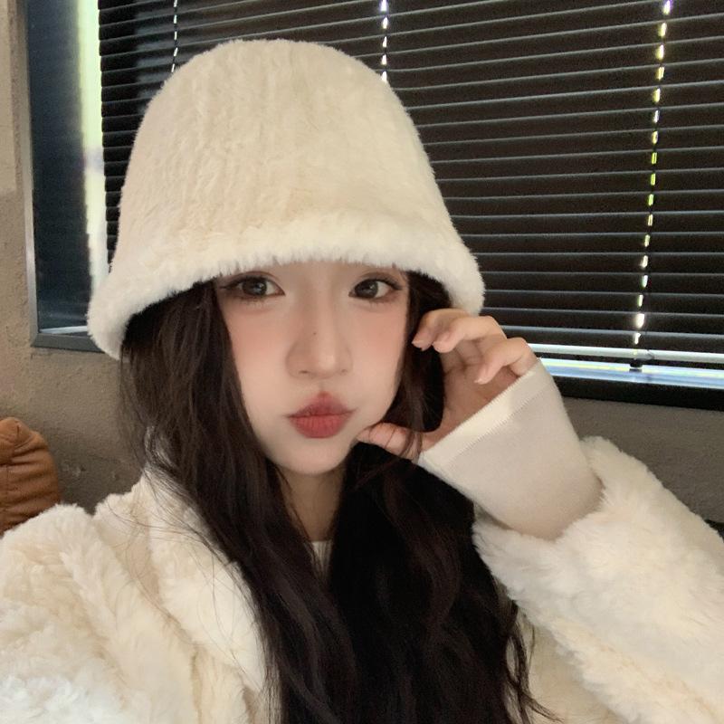 

Autumn and winter hat women s solid color versatile face small bucket hat winter warm plain bucket hat One Size