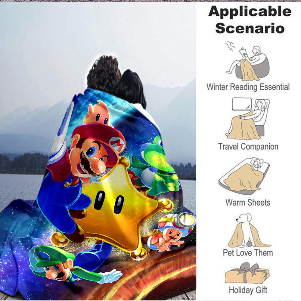 1pc Mario Galaxy Adventure Cozy Print Blanket Lightweight Warm Flannel Throw Blanket For Sofa, Bed, Living Room