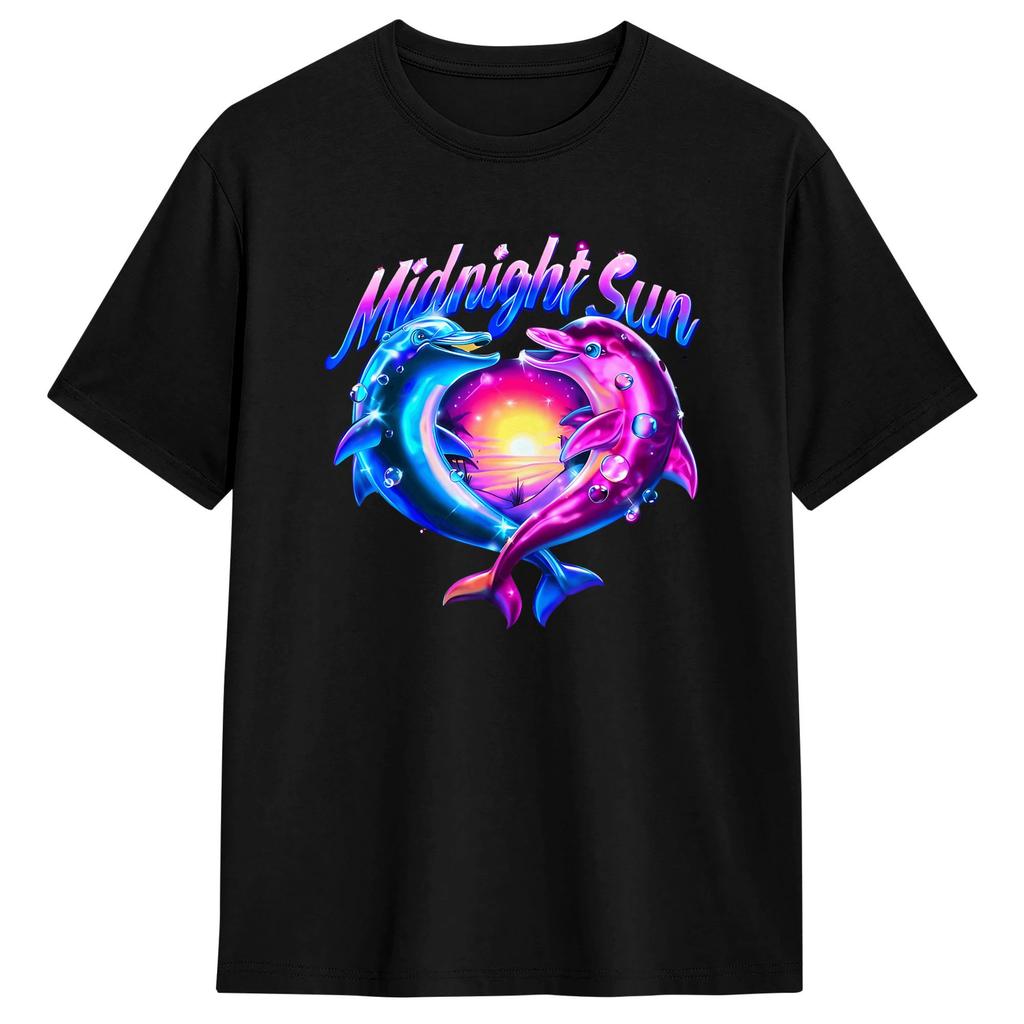 Vintage Retro Midnight Sun Dolphin Graphic Tshirt Unisex Vintage T Shirts Beach Oneck Harajuku Tees Wholesale Plus Size Tops