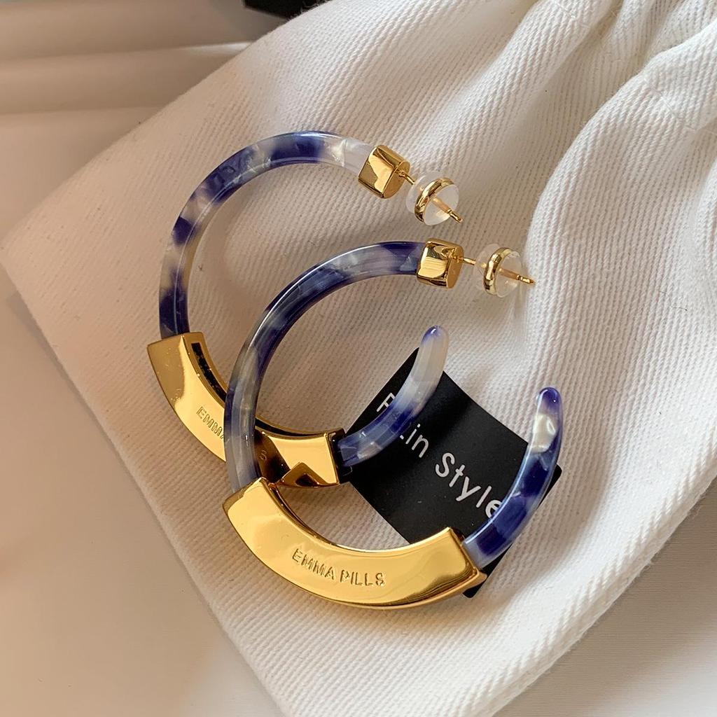 Leopard Print Tortoiseshell Large Hoop Earrings, 925 Silver, Women's Statement Jewelry