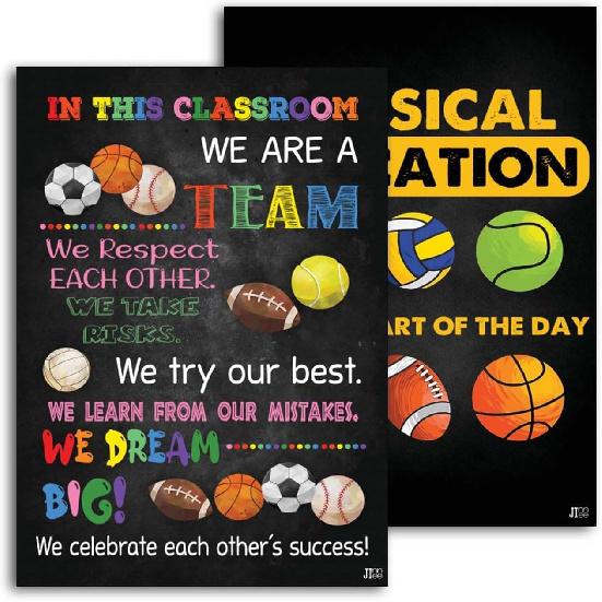 Плакат для классного упражнения 11x17 дюймов Спокойные плакаты и спортивный плакат для тренировки детей Коллекция инструментов Плакат для активностей для детей Уголок для успокоения Design Set 2 Vintage Spor