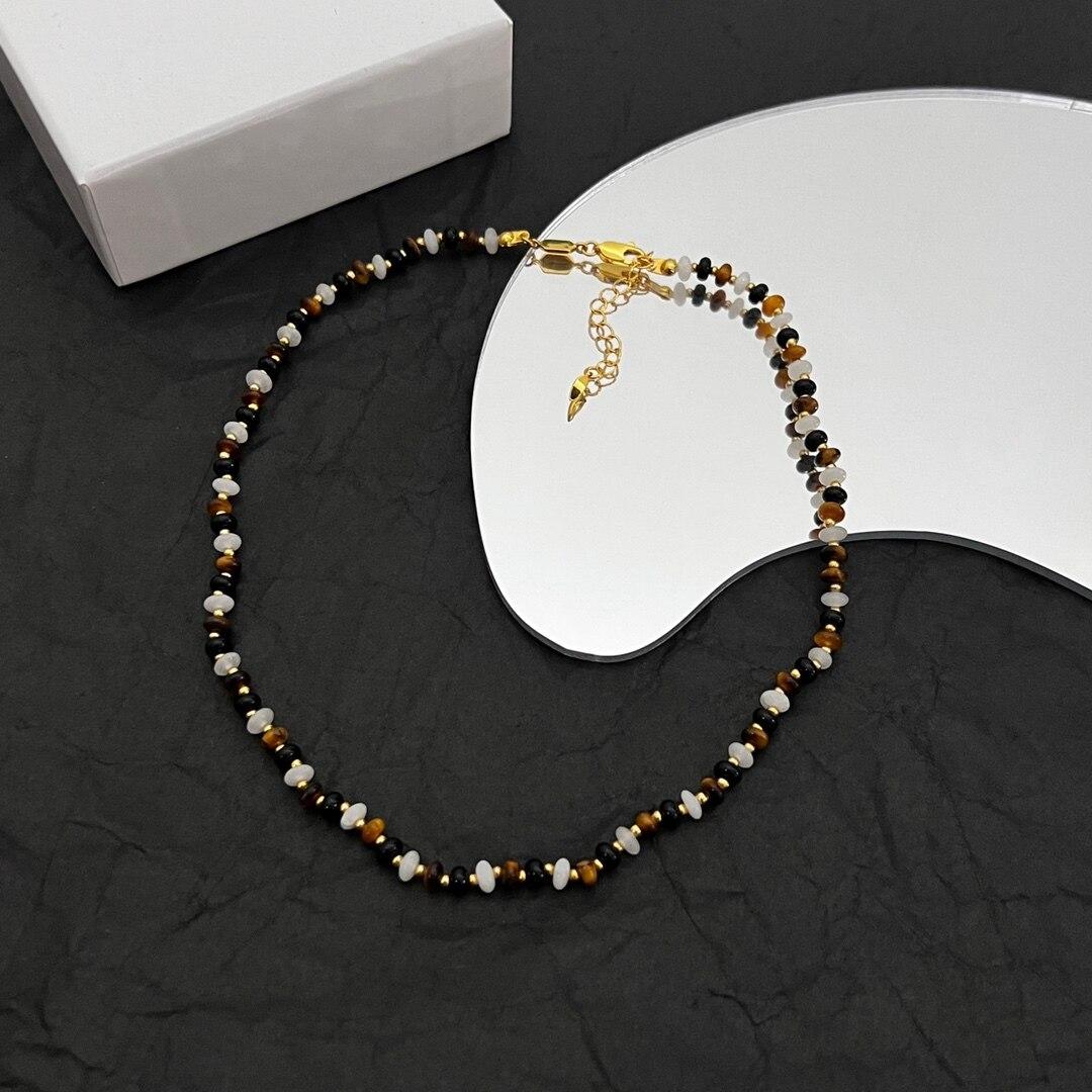 

НОВИНКА 2023 ГОДА, Белый агат, тигровый глаз, камень, ожерелье из бисера, сетка, красный, прохладный ветер, небольшая толпа, простой модный стиль