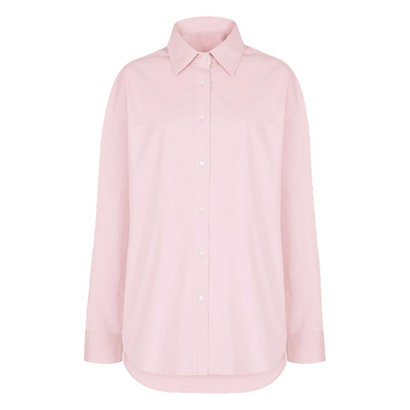 Women Spring Autumn Oversize 100% Cotton Long Sleeve Button Down Shirt, Loose Fit Mid-Length Casual Top