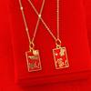Vietnam Sand Gold Enamel Square Pendant Necklace - Brass Gold Plated Clavicle Chain
