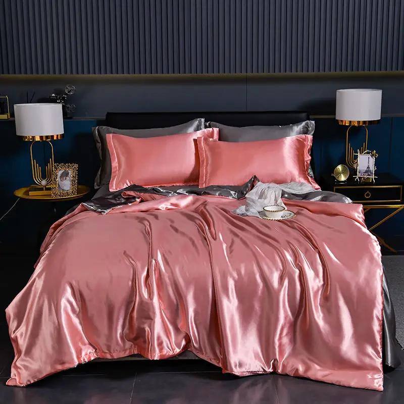 Luxus 100% Seidenbettwäsche-Set mit Bettbezug-Set Doppel- King- Queen-Size Bettwäschebezug-Set 4-teilig Bettdecke Bettwäsche-Sets