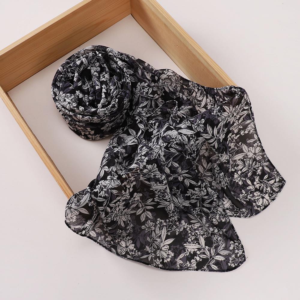 New Printed Hijabs Shawl Bubble Chiffon Hijabs Woman Design Flower Shawls Muslim Scarves Headscarf Wraps Turbans Long Scarves