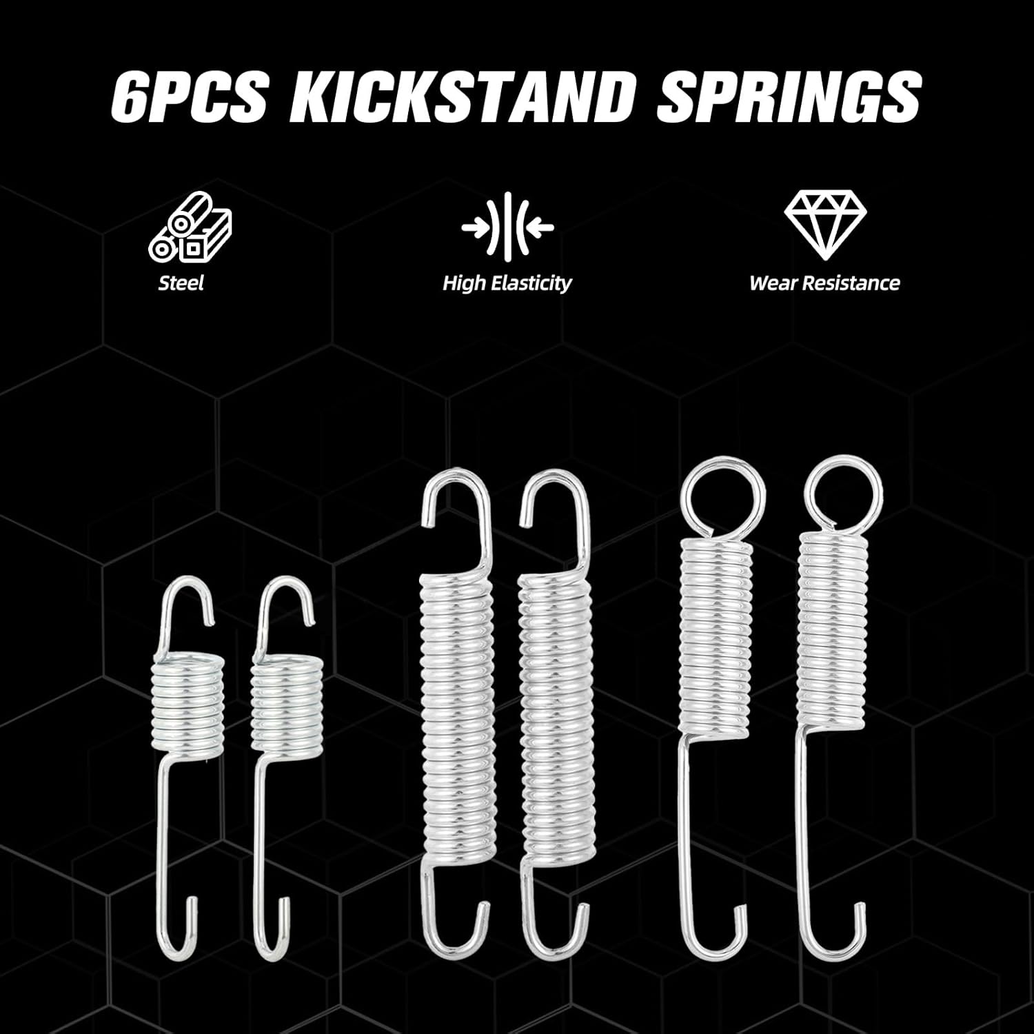 

CHANGCHENG 6 Pcs Motorcycle Kickstand Springs Set Universal Side Stand Springs Replacement for Dirt Pit Bike Mini Bike Electric Scooter 105mm 103mm