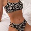 Women's Leopard Print Bikini Set Side Strappy Cut Out Triangle Two Piece Swimsuit