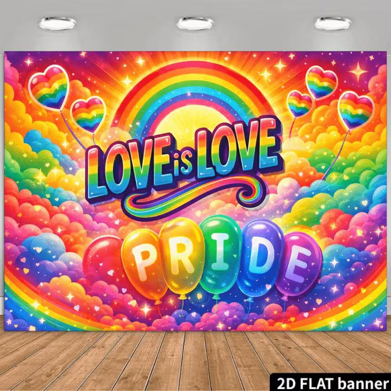2D Rainbow Pride Backdrop Love is Love Balloon Party Photography 47.2x31.5inch/120*80cm