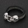 KALEN Punk Skull Fashion Jewelry Bracelets Stainless Steel Cowhide Leather Bracelet Bangle