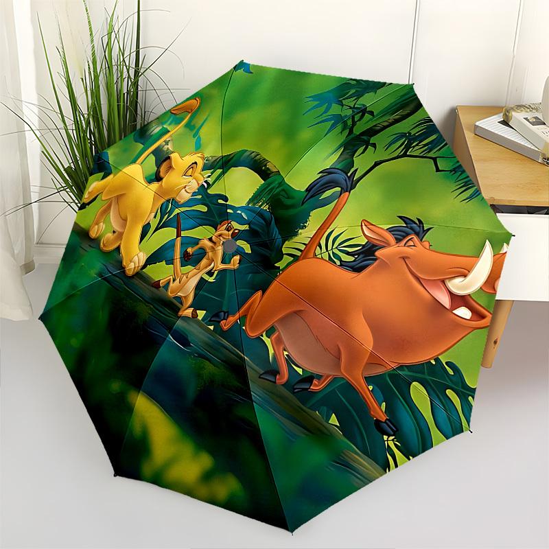 Jungle Book, Simba Themed Automatic Opening and Closing Umbrella, Brightly Colored 8-rib Portable Umbrella, Suitable for Men and Women