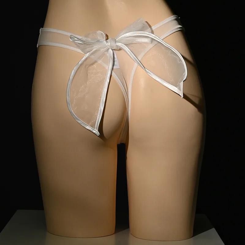 Men'S Sissy Maid Underwear Cute Bow Knot Jockstrap Sheer Pouch Underpants Lingerie Panties Porno Adult Shiny Bikini Thongs