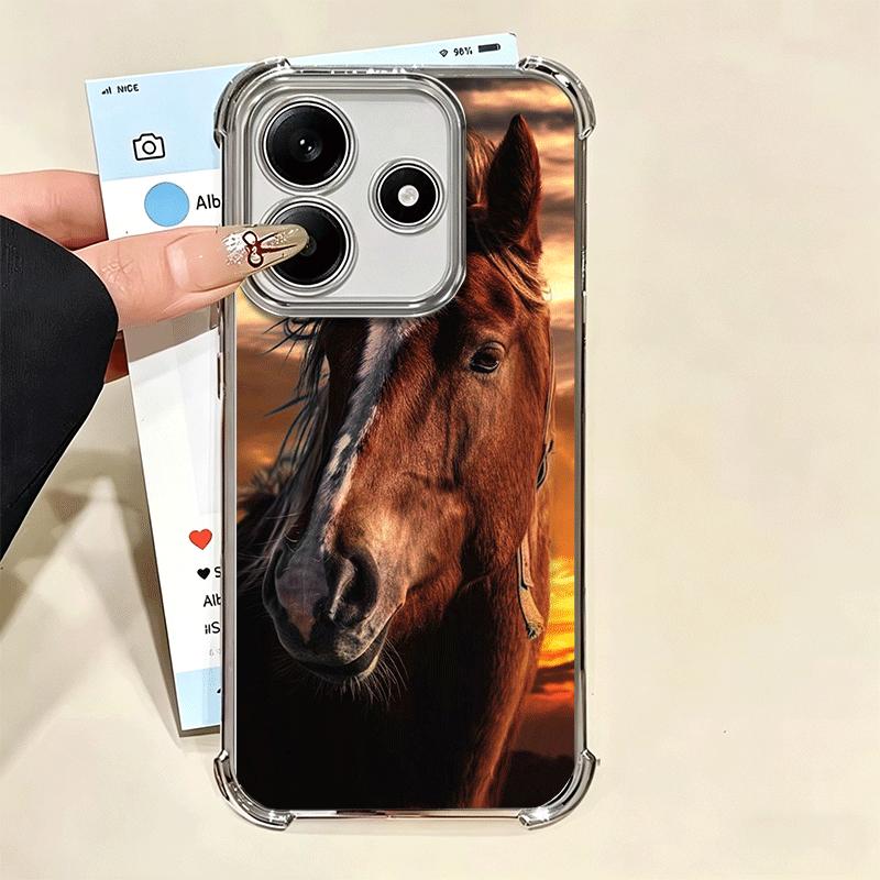 Ferghana Horse Animal Plating Phone Case For Xiaomi Redmi Note 14 15 Pro Plus 13 12 11 11S 11T 10 9S 9 5G Anti-Fall Airabag Cove