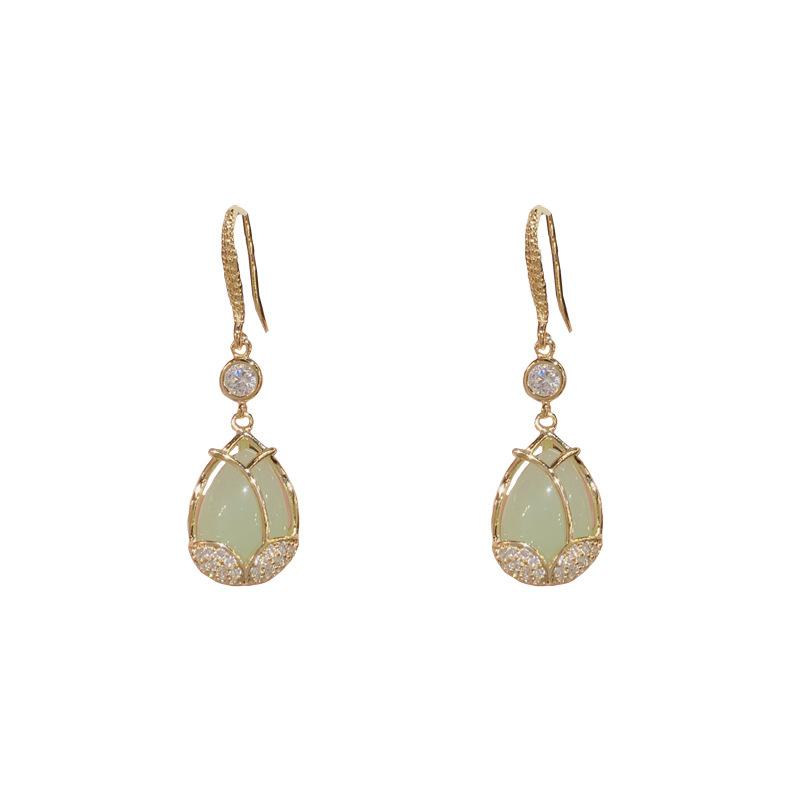 Micro Inlaid Cat Eye Stone Tulip Hook Earrings Fashion Niche Luxury Jewelry For Women
