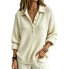 Women's Polo Collar Button Neck Knit Sweater Long Sleeve Loose Pullover Solid Color Casual Autumn Winter Top