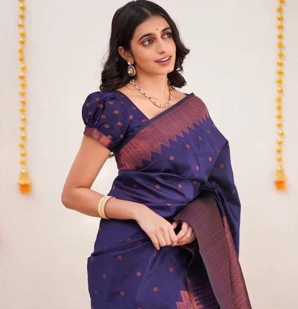 

Индийское традиционное мягкое шелковое сари личи с жаккардовым плетением