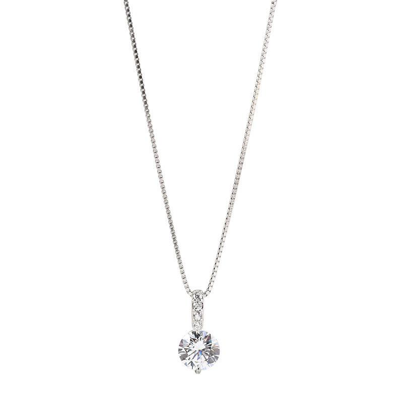 Korean Style S925 Sterling Silver Dainty Diamond Necklace with Rhinestone Box Chain