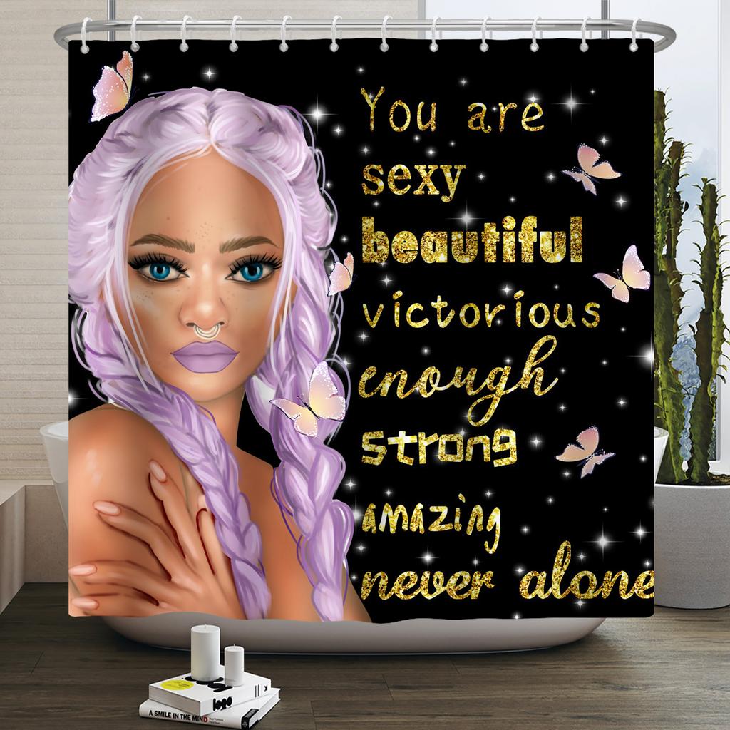 Afroamerikanische Frau Duschvorhang Sexy Schwarzes Mädchen Dame Inspirierend Königin Abstrakt Boho Wasserdicht Badezimmer Duschvorhang