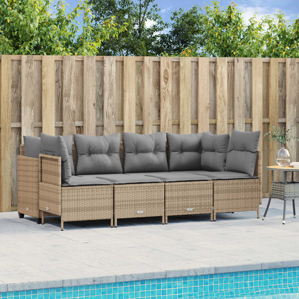 5 Piece Garden Sofa Set with Cushions Beige Poly Rattan