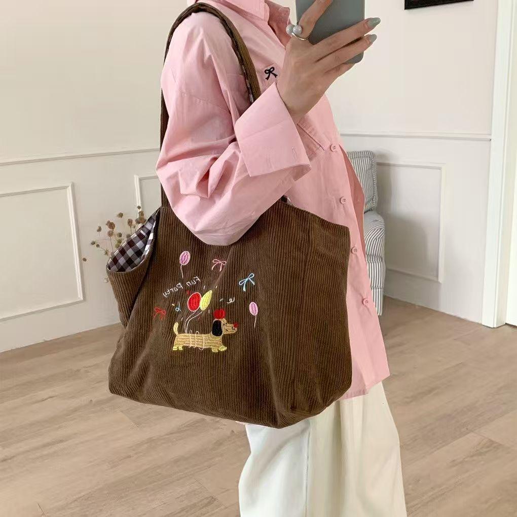 Corduroy Plaid One-Shoulder Autumn Handbag: Fashionable, Cute, Versatile Underarm Bag