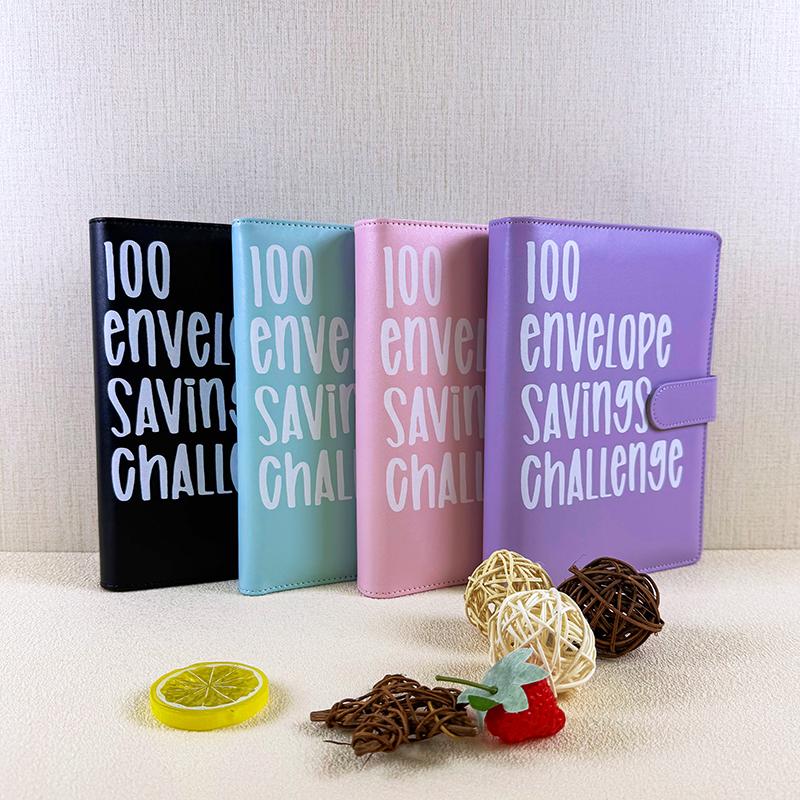 Custom Logo Lovers 100 Envelope Money Saving Challenge Loose-Leaf Budget Binder A5 PU Leather Storage Book with Kawaii PVC Cover