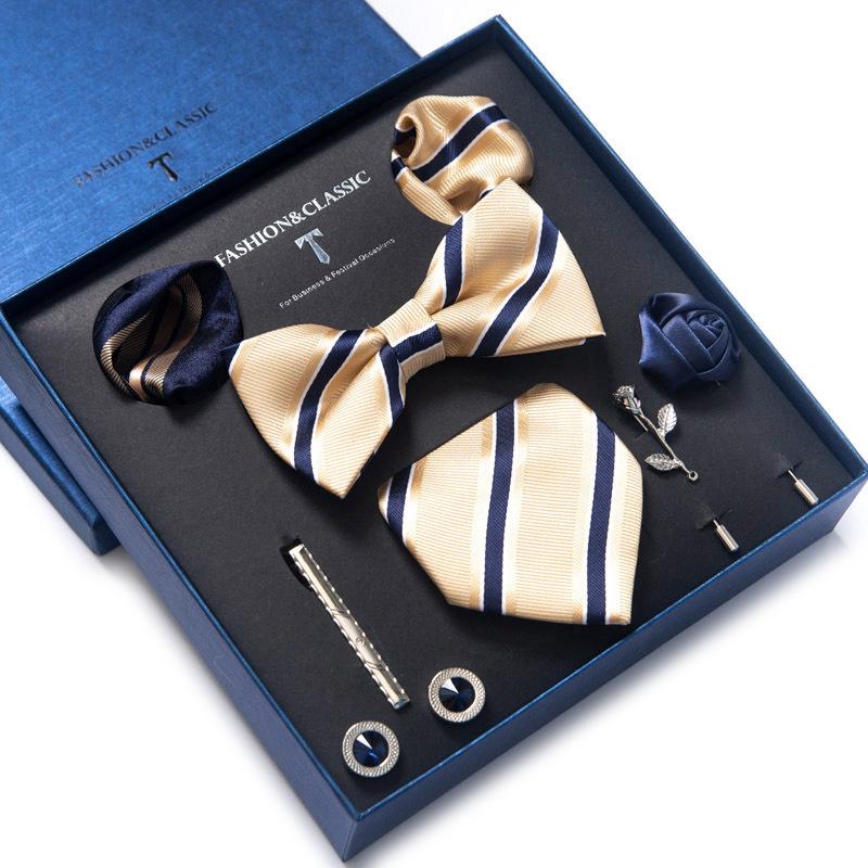 Men's 8-Piece Formal Accessory Set: Bow Tie, Corsage, Brooch, Cufflinks for Weddings.