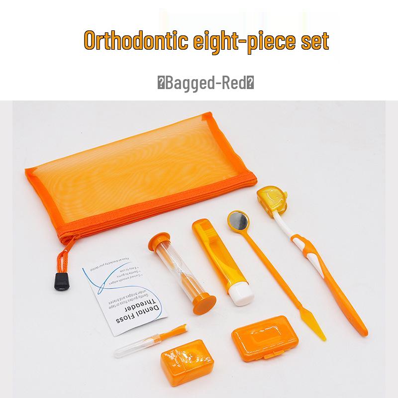 Orthodontic Care Kit: Wax, Interdental Brush, Floss, Mirror, 8-Piece Set