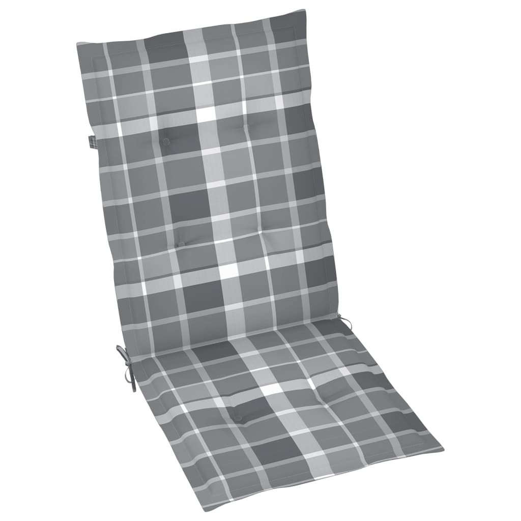 Vidaxl Garden Chairs, 6 Pcs, With Grey Checkered Cushions, Teak